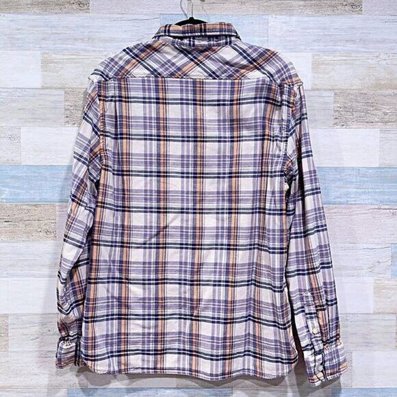 JACHS Plaid Double Cloth Button Down Shirt Orange Blue Cream Cotton Mens Large - Picture 3 of 6